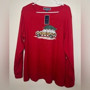 Karen Scott brand new red long sleeve Christmas shirt 1X